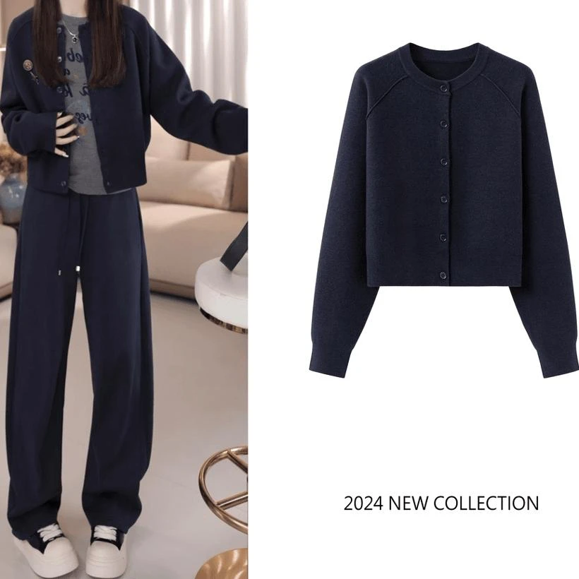 长袖慵懒纯色开衫针织毛衣外套上衣配胸针针织衫显瘦洋气气质