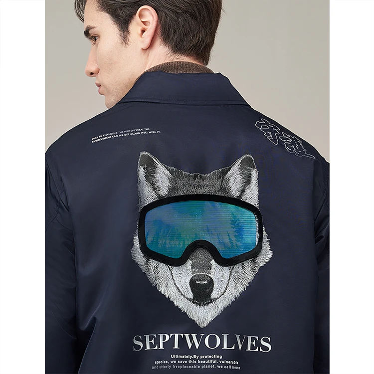 【墨镜狼头】七匹狼动物双面棉服夹克冬季保暖时尚翻领夹克防风