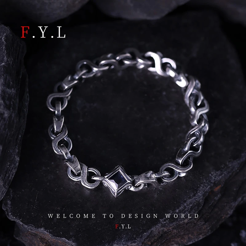 925银手链 F.Y.L男生潮流手链高级感纯银复古原创设计男士手链