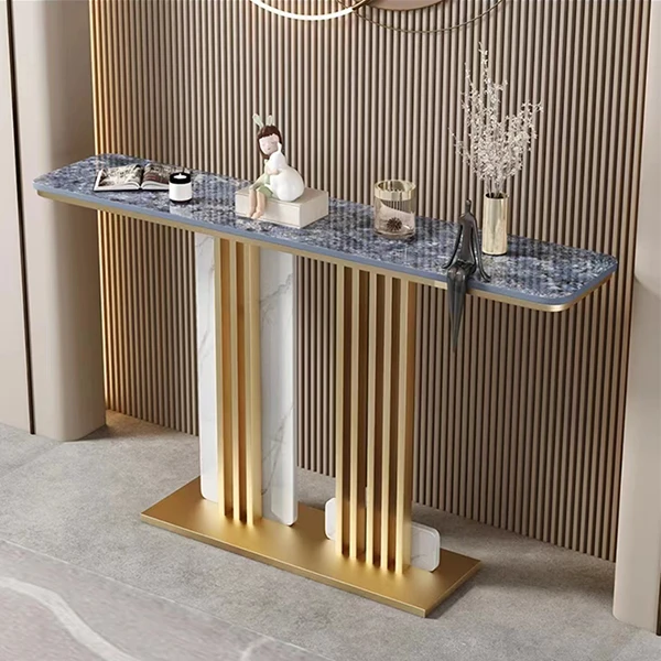 意式岩板创意玄关桌入户轻奢玄关台极简玄关柜靠墙半圆端景台条案
