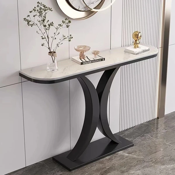现代简约简欧玄关桌子轻奢风靠墙进门入户半圆端景台走廊过道置物