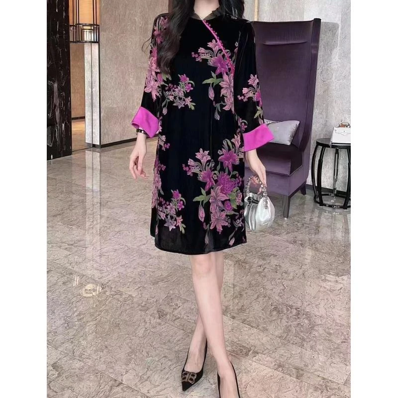 【奥兰多多&杨子家轻奢定制】新款刺绣气质连衣裙8816