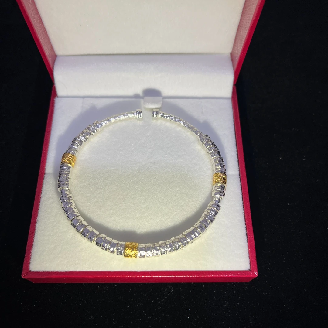 足银手镯 纯银盘缠开口手镯