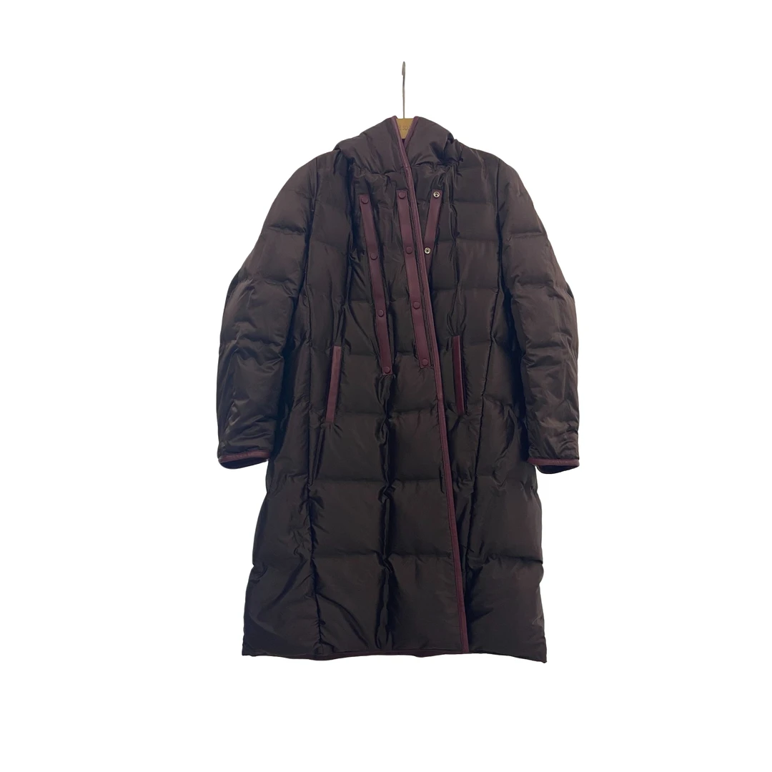 2024年女士时尚休闲通勤连帽宽松鹅绒大衣轻暖极简中长款外套