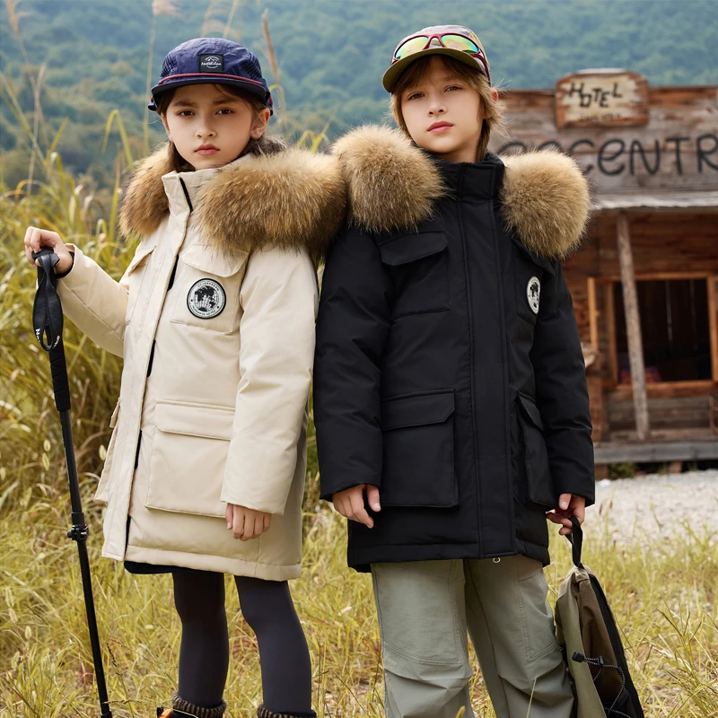 儿童防寒服亲子装中长款2024冬季新款男童女童中大童加厚毛领外套