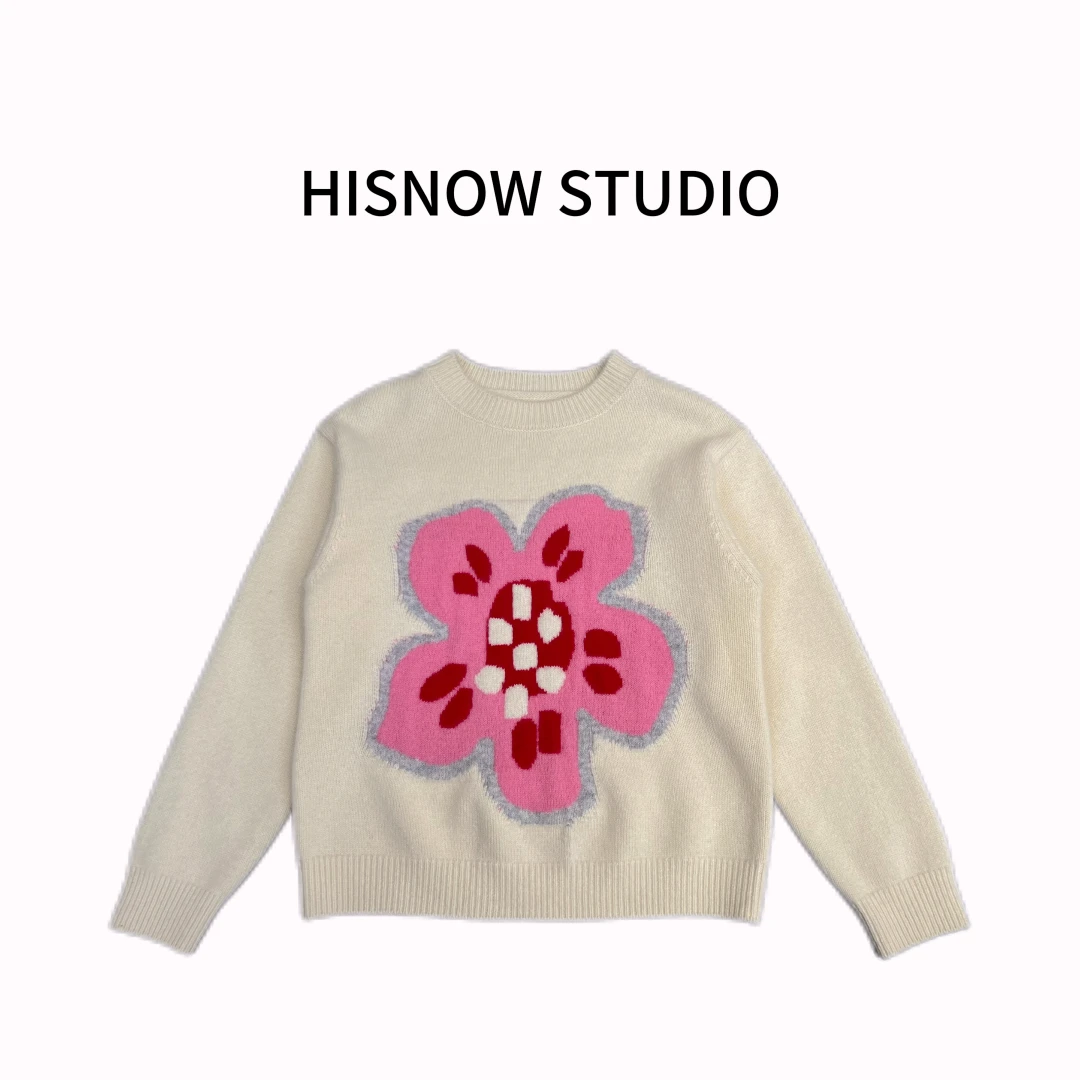 【100%羊毛】小花朵 2024秋冬韩版双股加厚圆领女童亲子羊毛衫