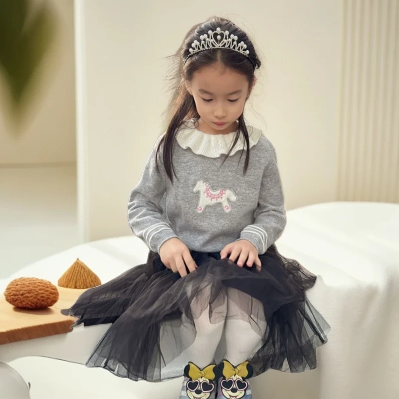 【100羊毛】花边领小飞马 女童洋气领韩版春秋套头毛衣针织羊毛衫