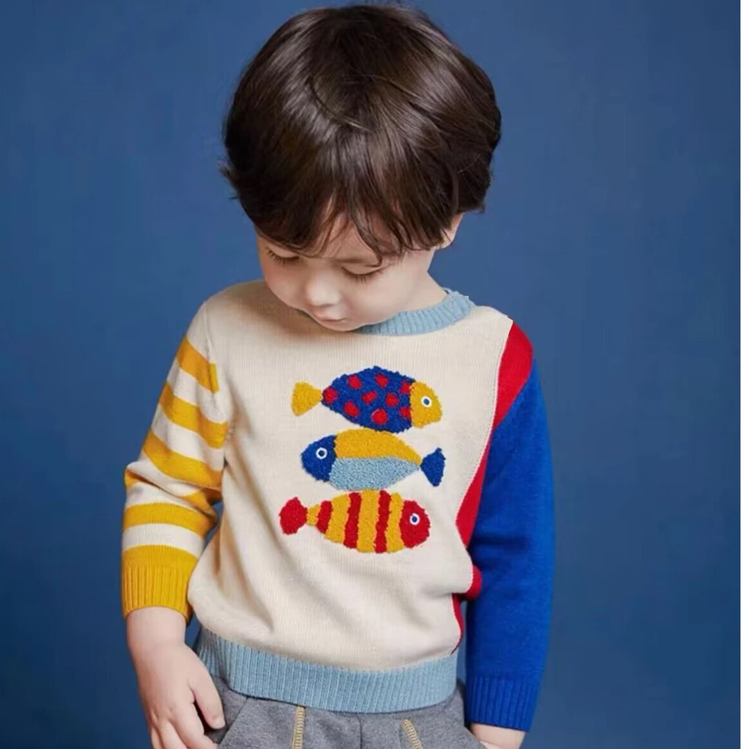 【100%羊毛】年年有鱼 儿童羊毛衫加厚圆领秋冬保暖套头毛衣童装