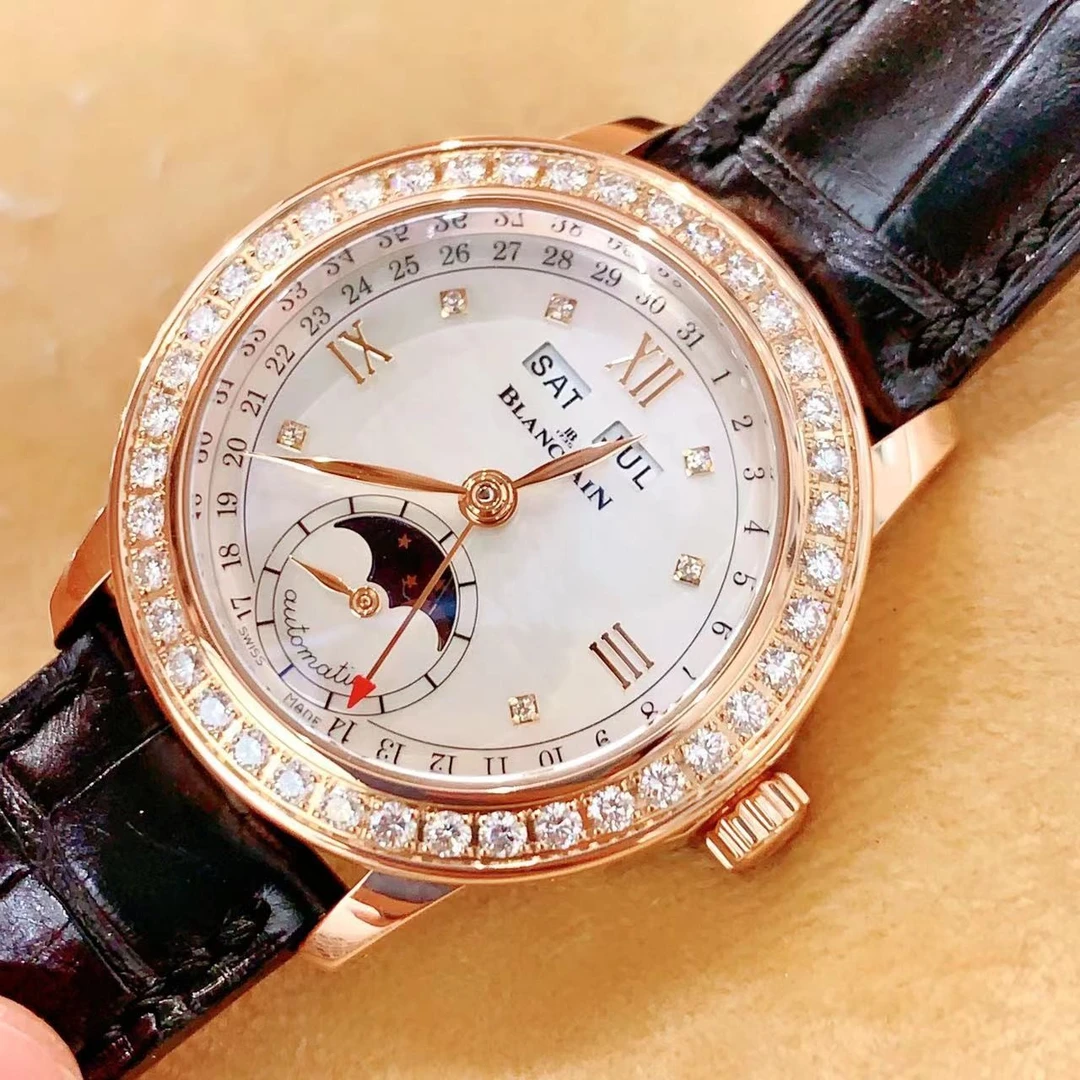 99新 宝珀 白贝钻表/表径34mm 18k玫瑰金 19盒证 自动 大星女表