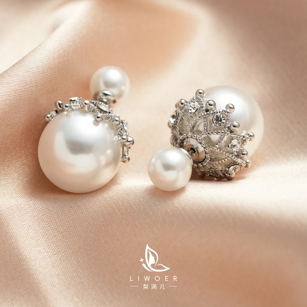 铜合金耳饰 「LLGZ」轻奢气质设计款镶嵌银针耳环白色气质轻奢