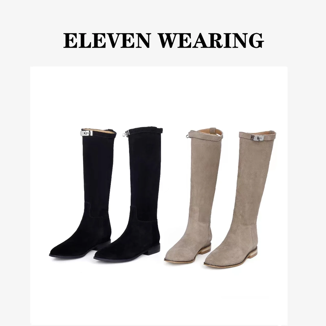 【晔】ELEVENWEARING跟高2.5cm磨砂长筒百搭秋冬时尚尖头长靴