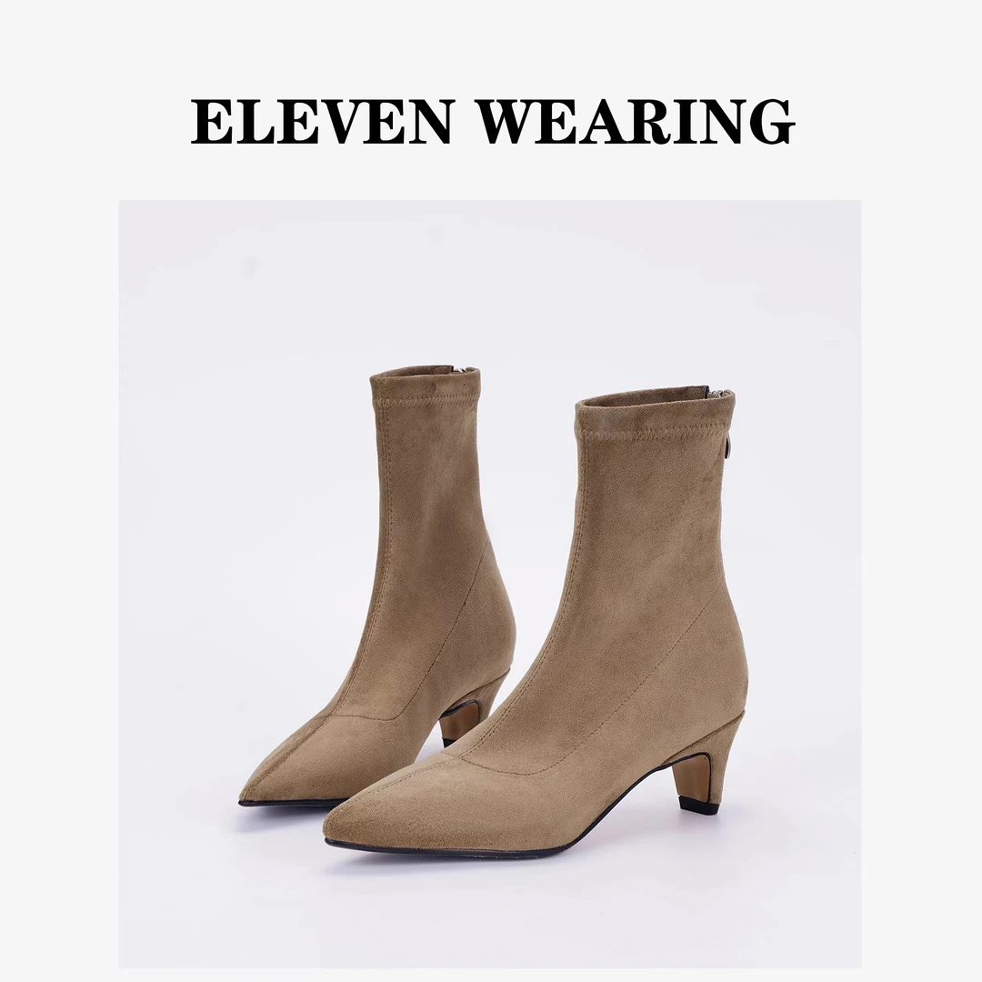 【Eleven‘shoes】瘦瘦靴秋冬新款小跟瘦靴尖头靴子/跟高5cm/力