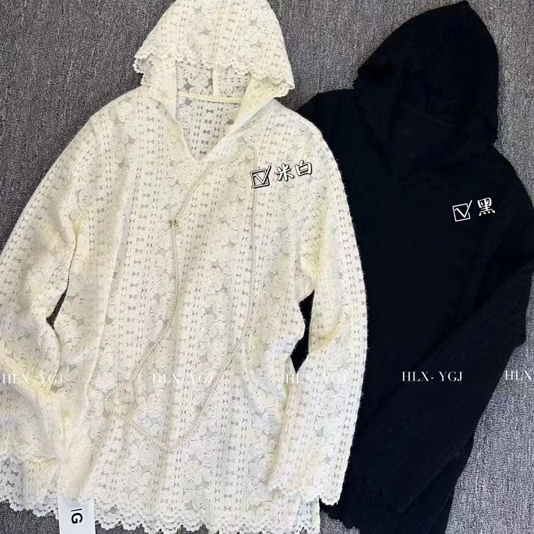 【摩街街欧韩】75111欧韩大版钩花网红百搭连帽打底衫