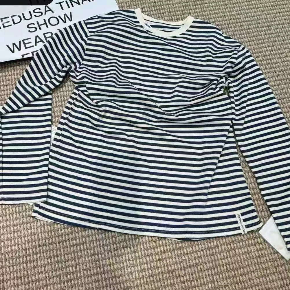 【摩姐姐欧韩】242963秋款有标磨破条纹长袖T恤