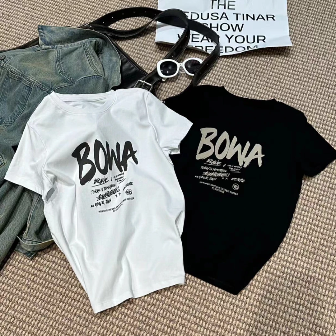 【摩姐姐欧韩】243227新款字母百搭短袖T（高弹)