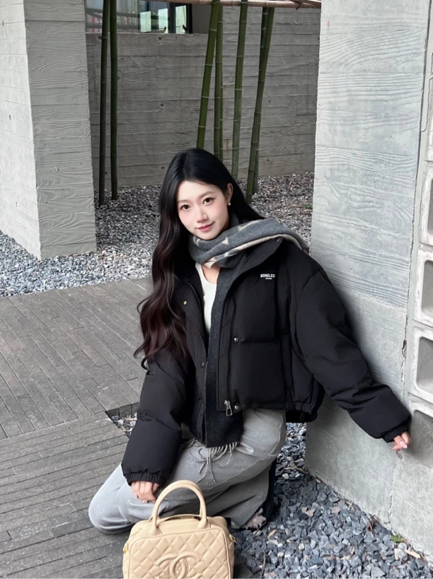 【鲸奇】2024白鸭绒基础款小个子厚板印花雾面羽绒服潮流百搭短款