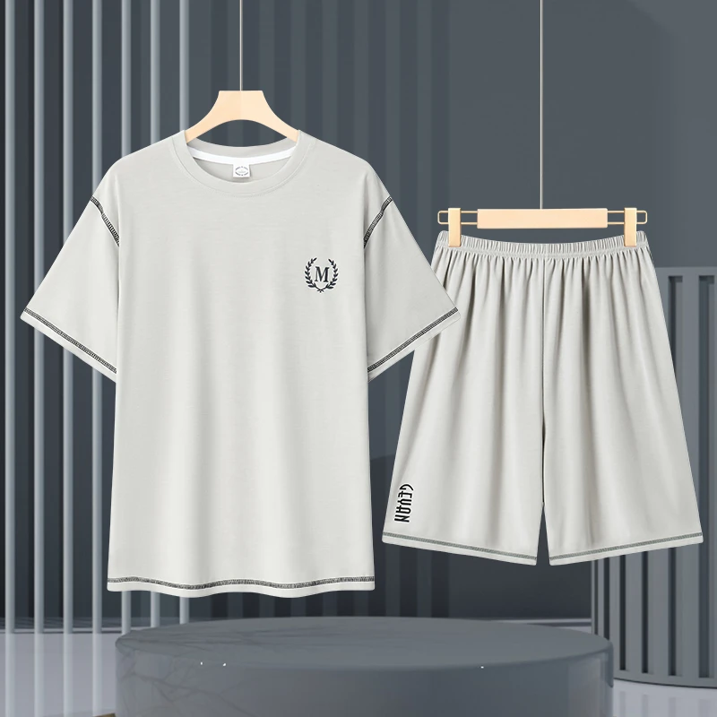 夏天莫代尔男士睡衣男款夏季冰丝宽松简约薄款透气时尚家居服套装