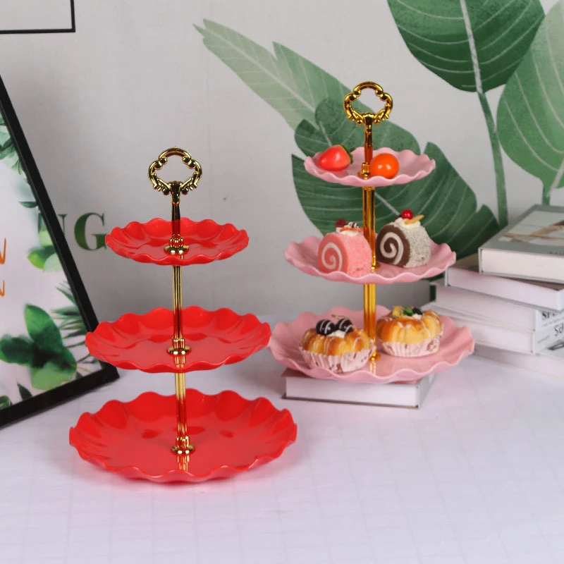 欧式塑料多层水果盘客厅茶几糖果盘前台精致蛋糕托盘三层点心架子