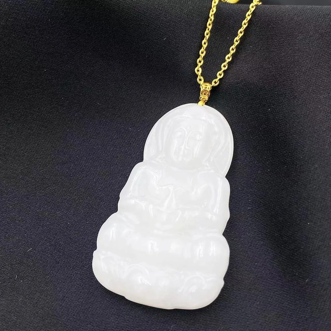 18K金镶和田玉气质观音吊坠y667（赠链）