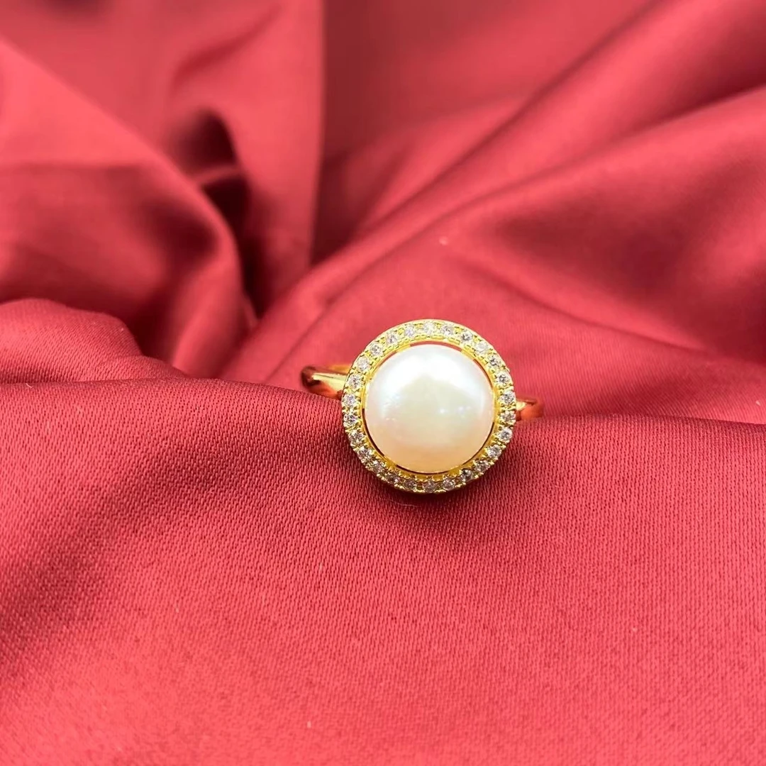 珍珠满钻镂空太阳花戒指A349赠包装合金