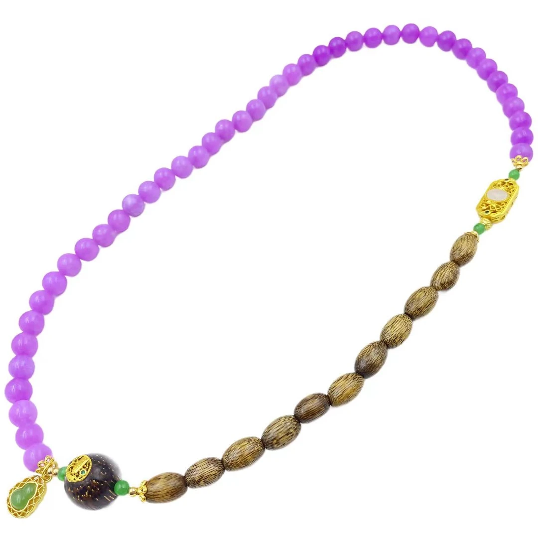 黄花梨贵气紫罗兰双色珠珠一线项链X527-赠包装合金