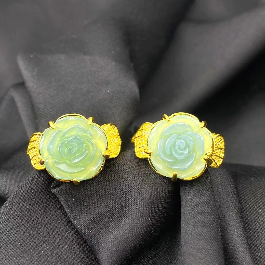 翡翠高冰设计款玫瑰花戒指A440-赠包装合金（多样性发其一）