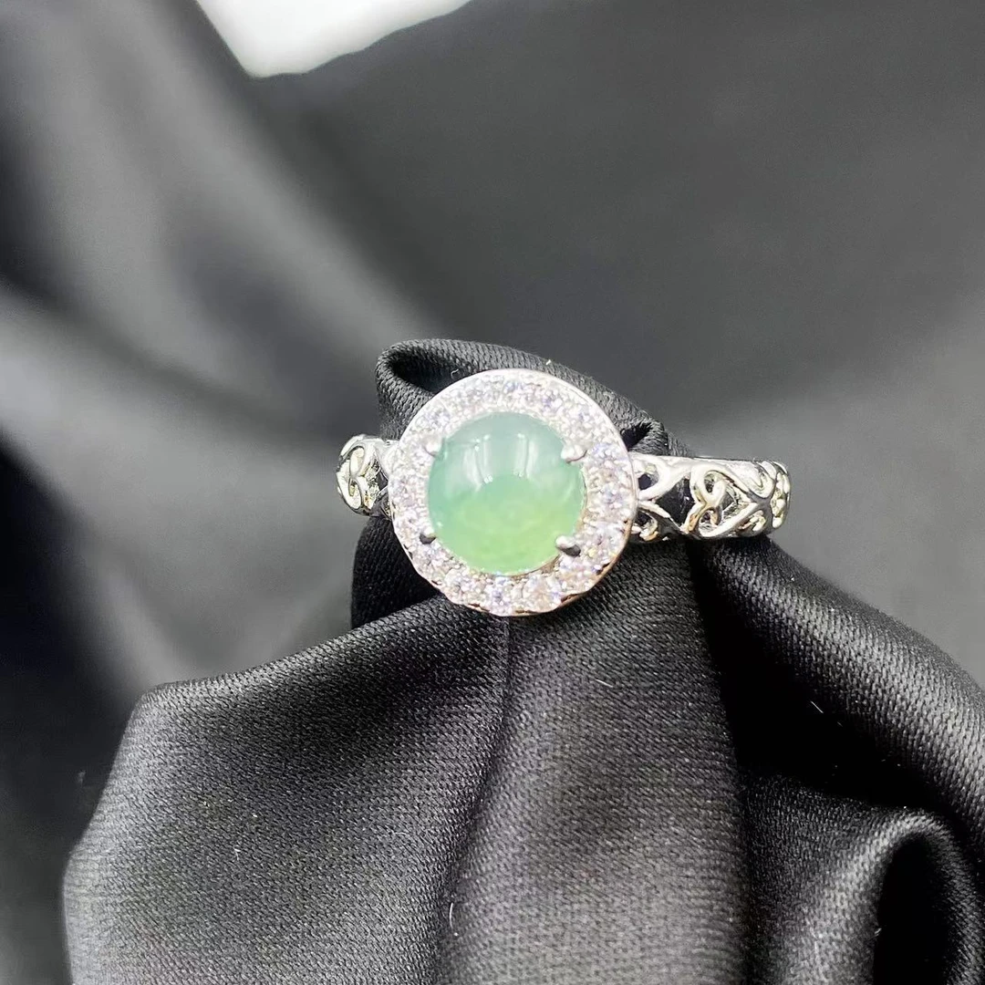 翡翠高冰满钻鸽子蛋太阳花戒指F930