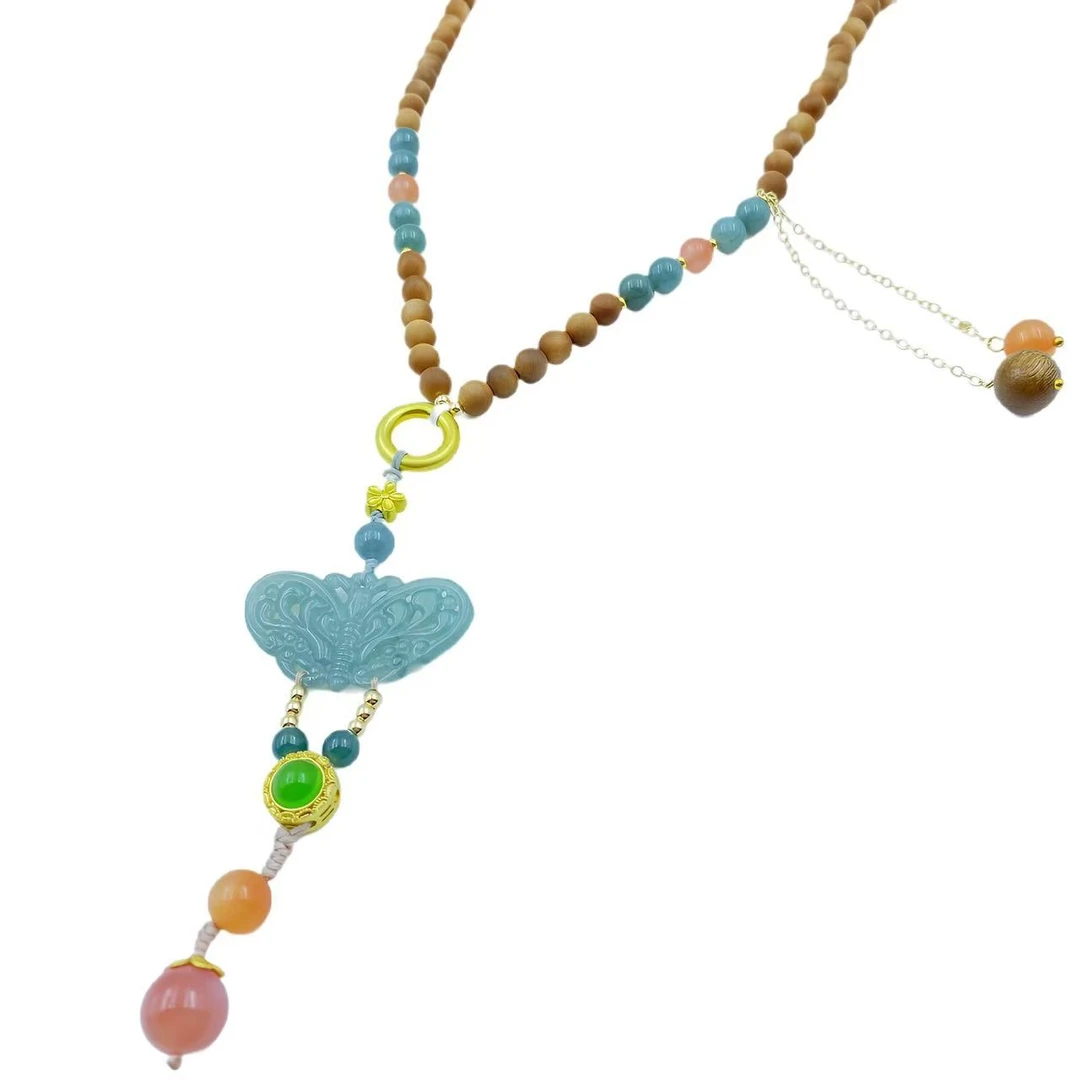 翡翠高冰蝴蝶设计款国风项链X559-赠包装合金