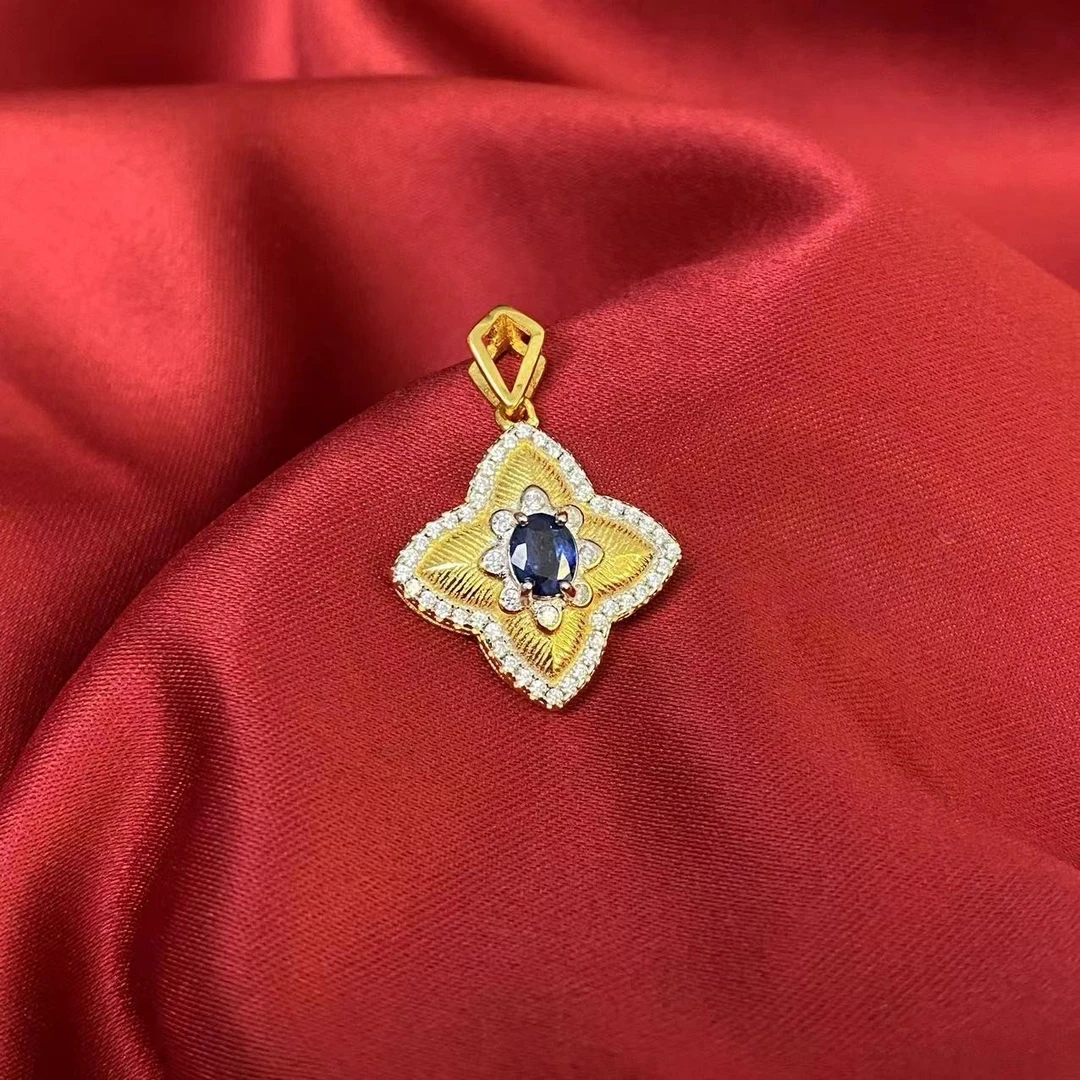 蓝宝石菱形花吊坠C573-C665赠链（合成培育）  赠包装合金
