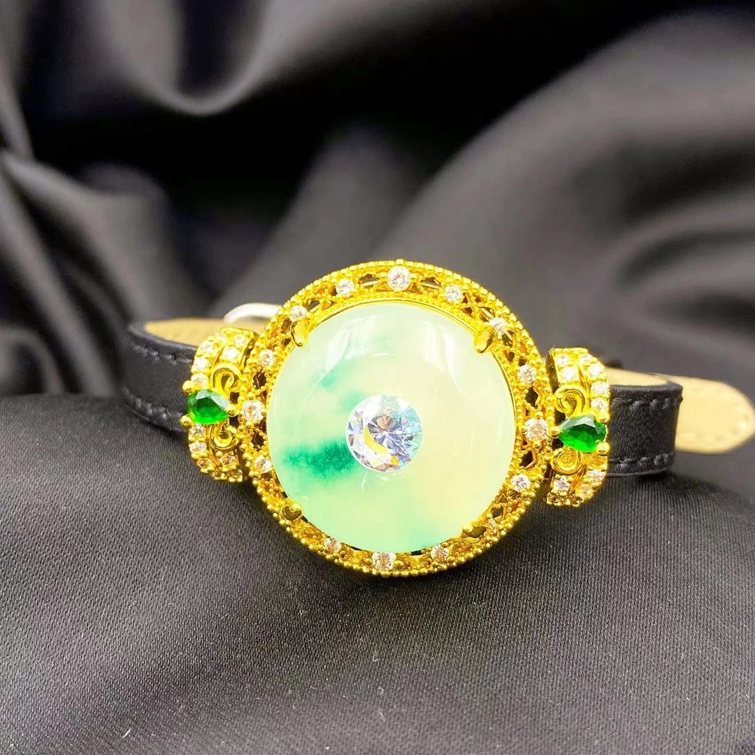 高档珠宝独龙玉飘花平安扣设计款手表链S956-赠包装合金