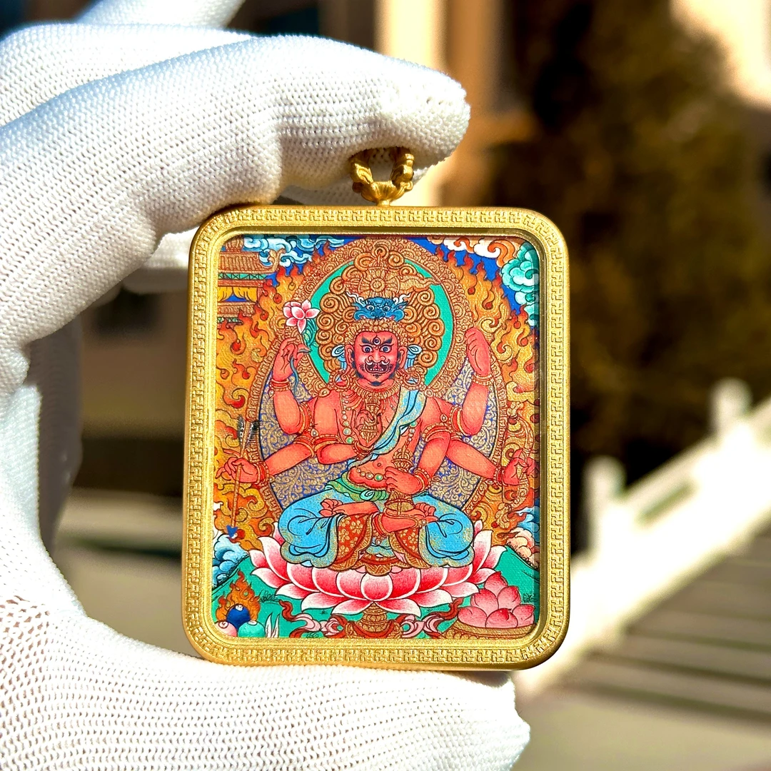 热贡纯手绘矿物质小唐卡 爱染明王 规格4*5cm