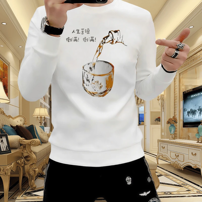 男士新款印花秋冬季长袖时尚百搭休闲潮流修身圆领套头高品质卫衣