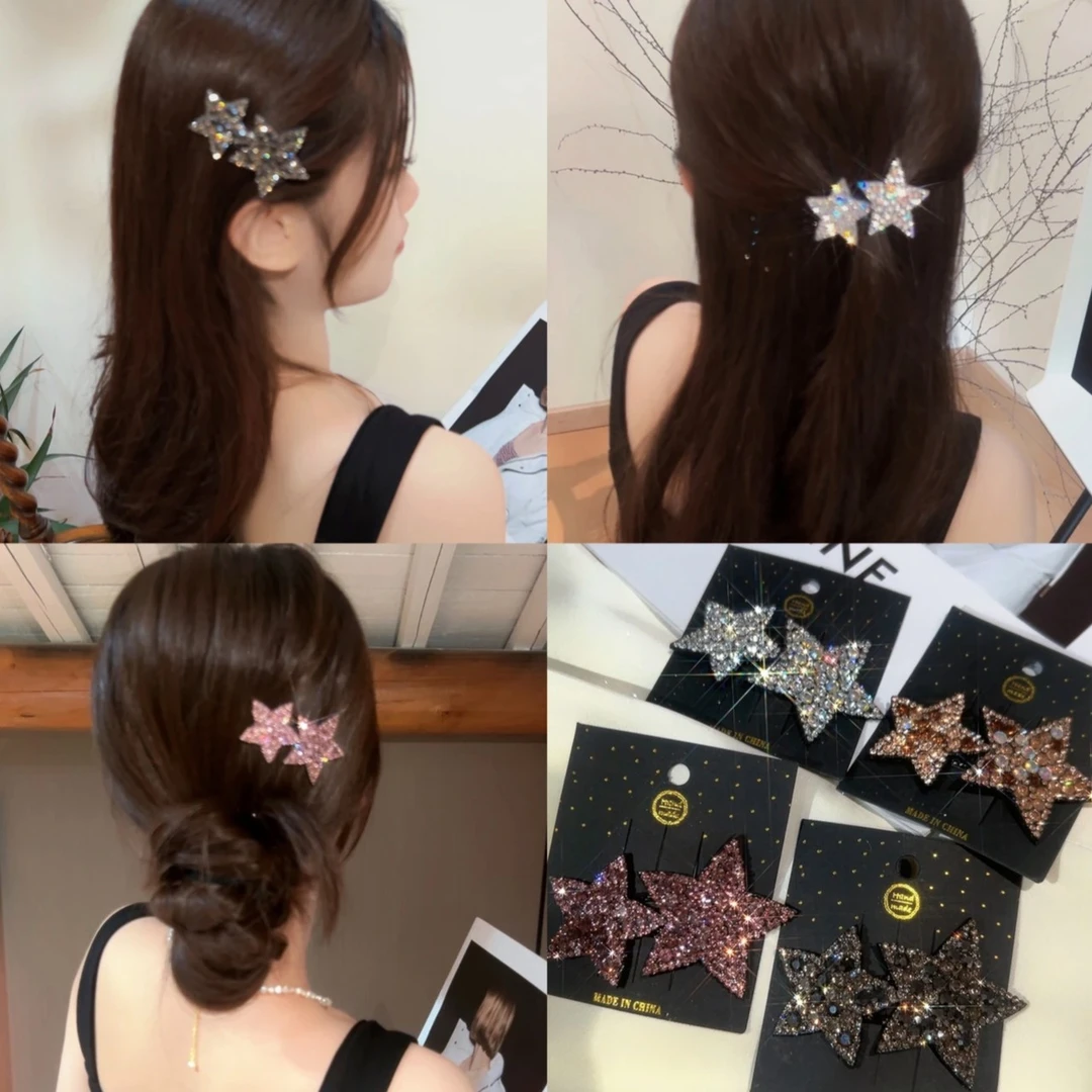 韩国头饰满钻五角星刘海夹鸭嘴夹边夹镶钻甜美前夹超闪发饰侧边夹