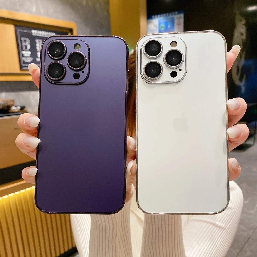 苹果15/14/13/12/11带镜头电镀仿原AG磨砂防摔手机壳14promax纯色