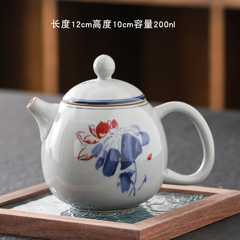 老陶泥复古青花陶瓷壶小号泡茶家用龙蛋单壶功夫茶具中式手绘茶壶