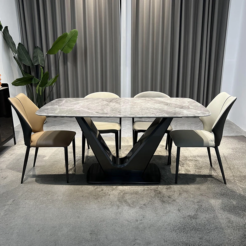 意式极简餐桌家用小户型餐厅长方形广东佛山天然大理石餐桌椅子