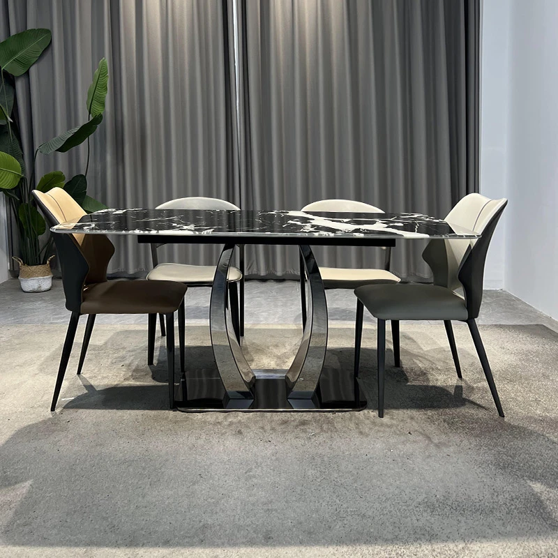 天然大理石餐桌轻奢简约餐桌网红家具直播家用4-6人餐桌意式极简