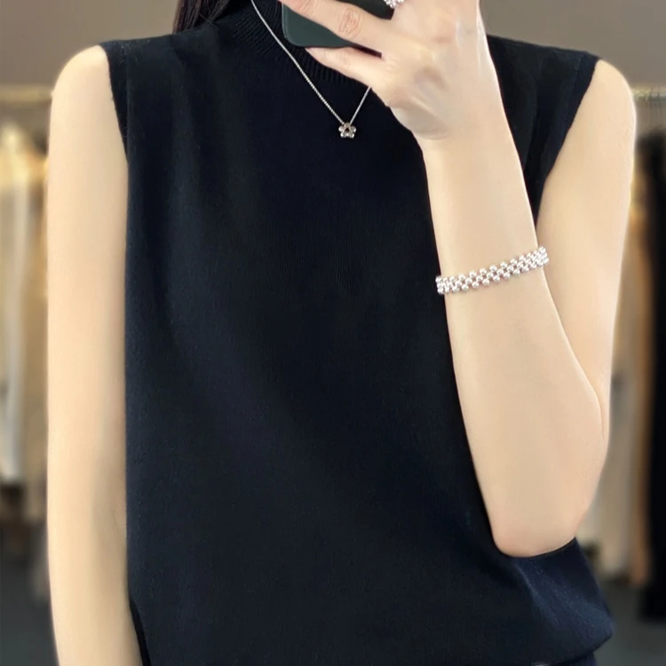 D603【夏季薄款】一线精纺半高领无袖背心