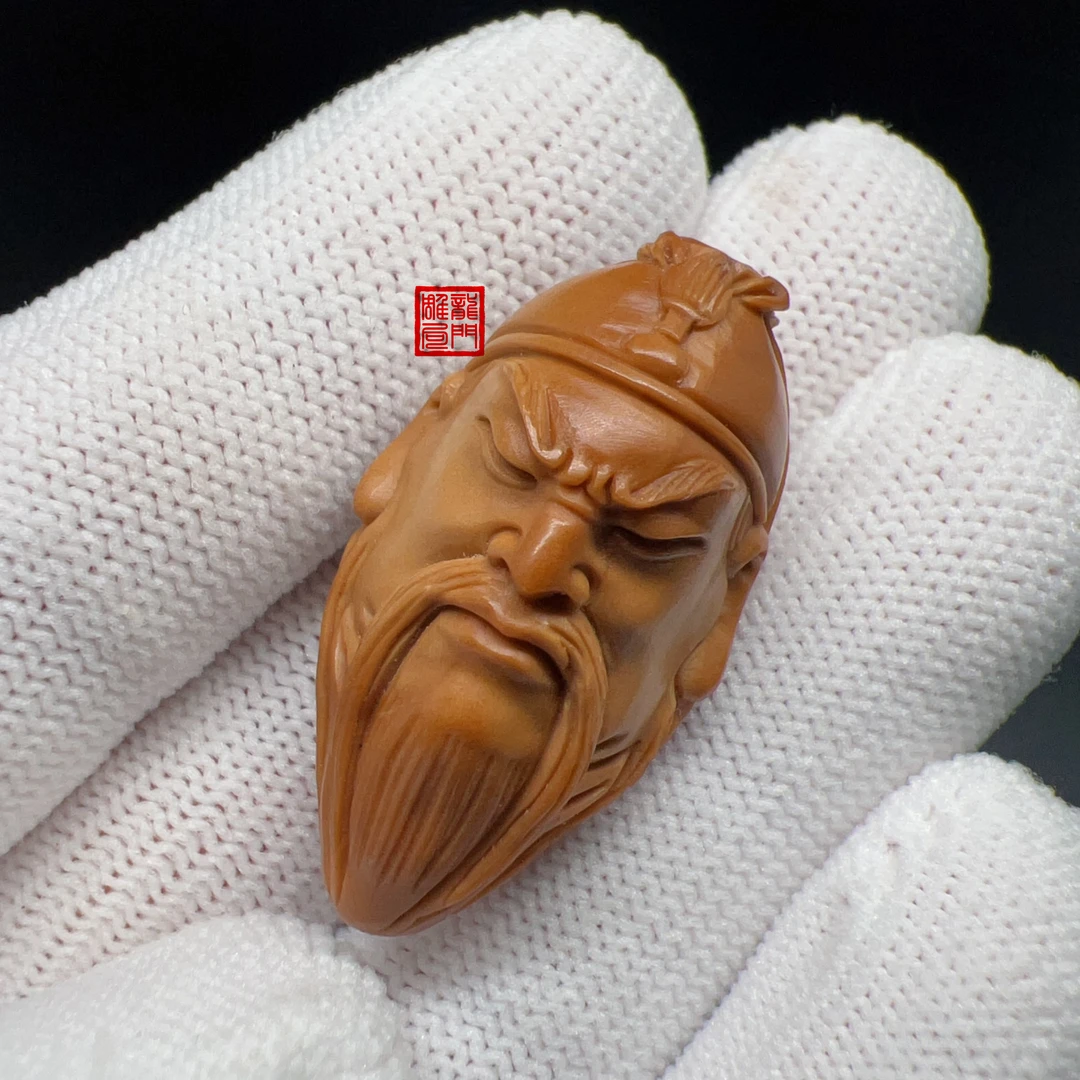 橄榄核雕刻关公单粒关二爷单子关羽关云长义薄云天单粒老油核