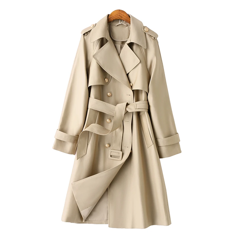 蓝海奕诺春季插肩袖风衣女中长款显瘦收腰春秋时尚韩版英伦风百搭