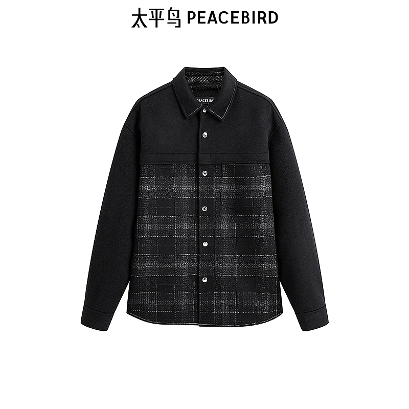 【商场同款】太平鸟男装衬衫拼接小香风宽松外套潮 B1CHE4222