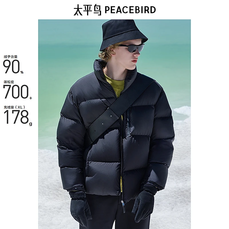 【商场同款】太平鸟男装 冬季黑色鹅绒羽绒服B1ACE4447