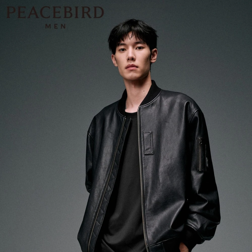 【真皮皮衣】太平鸟男装球皮衣潮流夹克外套时尚上衣男士B1BDD4F07