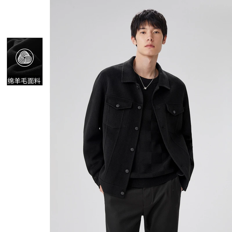 PEACEBIRD/太平鸟男士羊毛双面呢金线刺绣大口袋夹克BWBCC4415