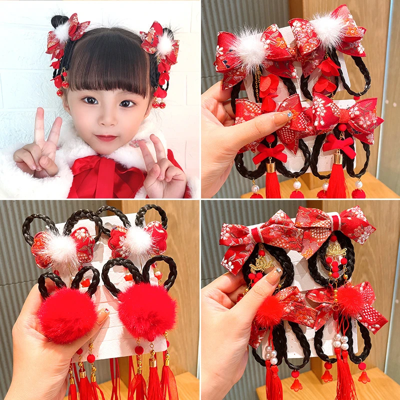 儿童汉服头饰中国风女童古风发夹新年发饰头花过年小孩拜年发卡