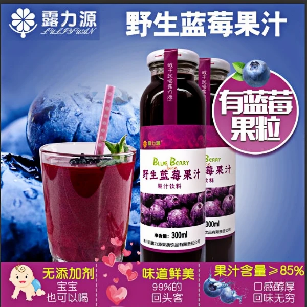 露力源蓝莓果汁饮料原浆8瓶礼盒装有果粒的蓝莓果汁纯蓝莓果汁