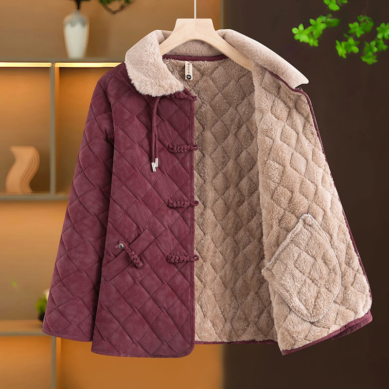 2342妈妈装棉衣加绒加厚冬季新款新中式40-60岁时尚免洗皮棉袄