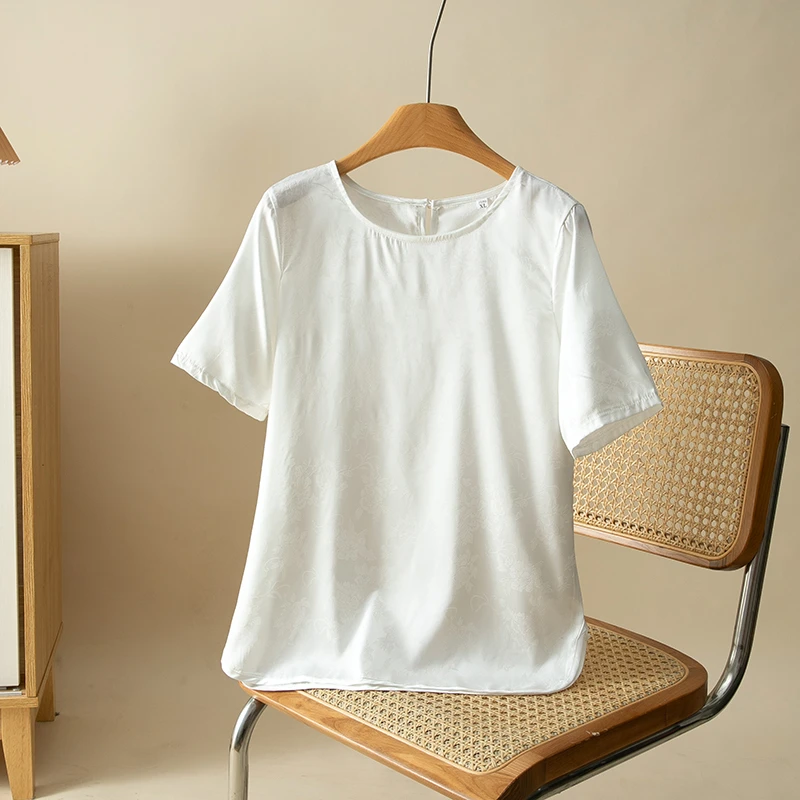 大码女装短袖T恤衫宽松纯色半袖女士圆领薄款短袖2024