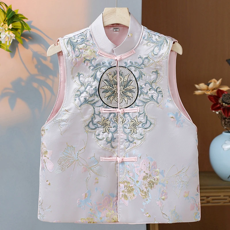 2218重工绣花马甲中式圆盘马夹立领新中式