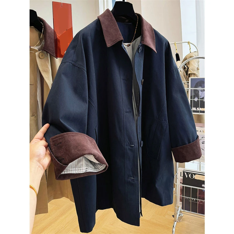 超好看高级感翻领老钱风休闲工装外套女春秋款中长款宽松韩系风衣